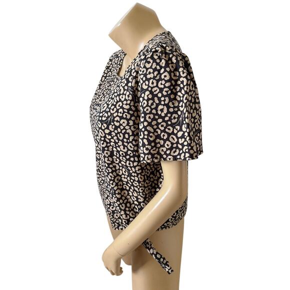 MICHAEL KORS Womens Size Medium Animal Print Linen Blend Short Sleeve Shirt Top - Picture 2 of 11